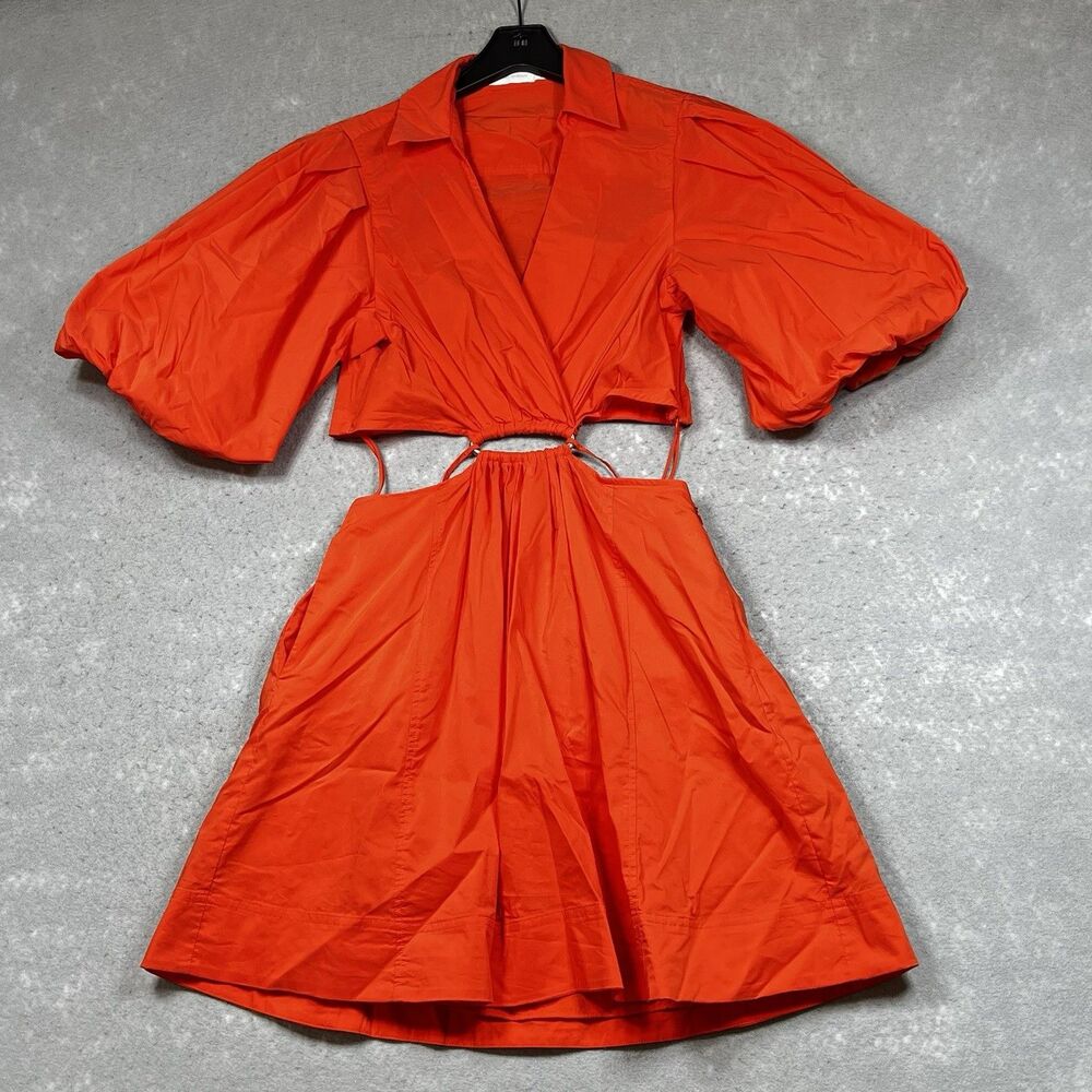 Jonathan Simkhai Bright Orange Cutout Puff-Sleeve Mini Dress